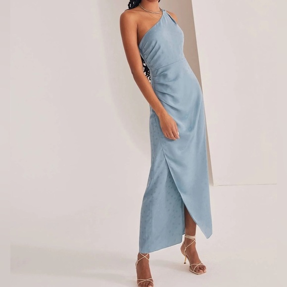 FAVORITE DAUGHTER The Singles Table One Shoulder Column Gown Slate Blue - Picture 1 of 13